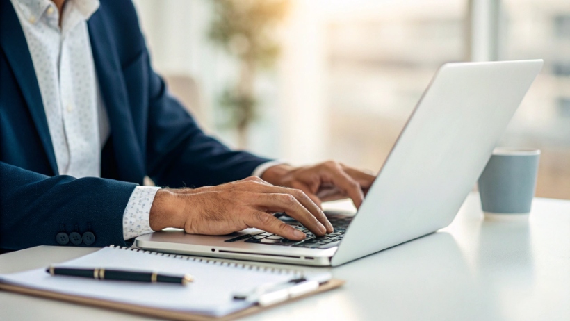 Person writing a cover letter on a laptop