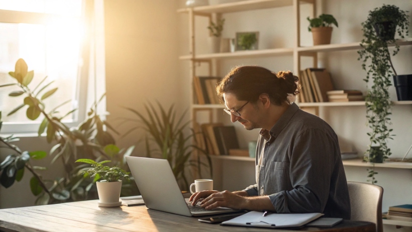 Person working on laptop from home office